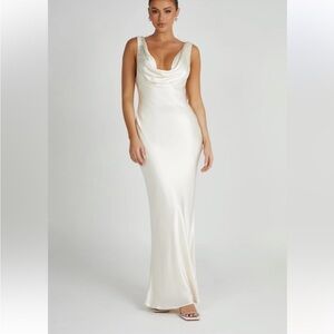 MESHKI Angelique Satin Cowl Back Maxi Dress - Ivory - XS